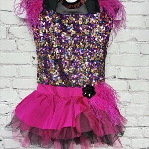 WEISSMAN Dance Jazz Costume Sequin Feather Sz MC = Medium Child